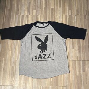 Playboy bunny Gray and Black Raglan T-Shirt baseball t shirt playboy bunny jazz